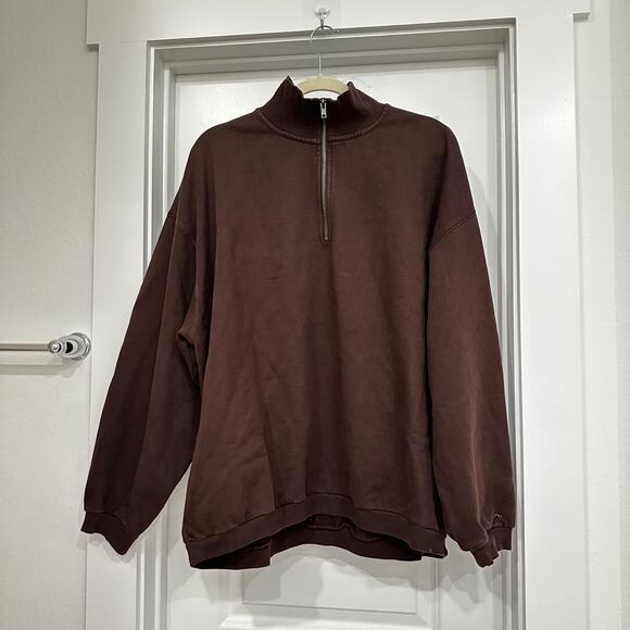 NWT SKIMS BOYFRIEND FLEECE HALF ZIP PULLOVER IN ESPRESSO SIZE SMALL - Picture 5 of 7